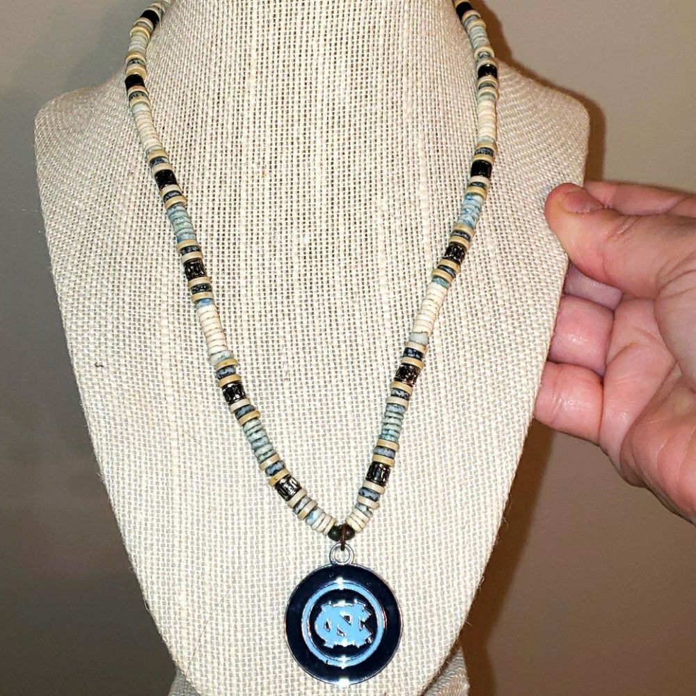 Beaded Necklace, blue medallion